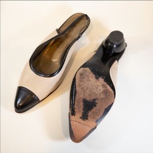 YSL Cream & Black Vintage Leather Slingback Heels